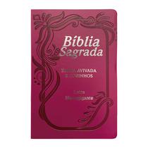 Biblia lt hipergigante pu luxo c/ indice c/ harpa borda prateada pink