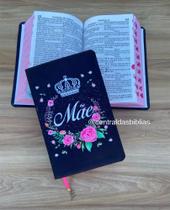 Bíblia Mae coroa com Pingente no fitilho + Capa transparente Com Harpa E Índice Letras hiper