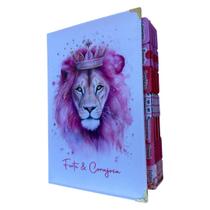 Bíblia NTLH Leão rosa Forte e corajosa com abas adesivas pink coladas