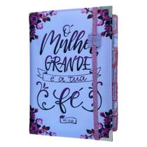 Bíblia NTLH Mulher grande é tua Fé Com Abas Adesivas Capa dura acolchoada + elastico rosa