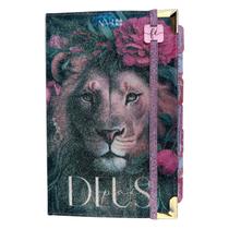 Biblia NVI Glitter 100% Leão Deus Pai com Abas adesivas + elástico