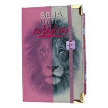 Biblia NVI Glitter 100% Leão faces rosas com Abas adesivas + elástico