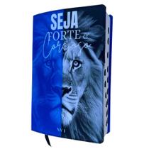 Bíblia NVI Leão azul seja forte e corajoso Com Índice Letras Grandes