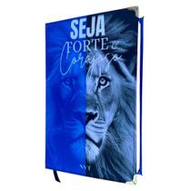 Bíblia NVT Leão azul seja forte e corajoso capa dura acolchoada e cantoneiras