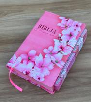 Bíblia Orquídeas rosa com abas adesivas coladas ARC - Cpp