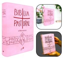 Bíblia pastoral letra grande zíper - rosa - católica - Paulus
