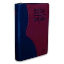 Biblia pastoral media ziper vinho e azul