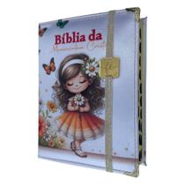 Bíblia pequena da Menininha cristã Capa dura acolchoada + elástico dourado Com Harpa indice