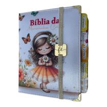 Bíblia Pequena da Menininha cristã com Abas coladas Capa dura acolchoada + elástico dourado