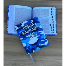 Bíblia pequena exército azul - com índice e harpa e corinhos