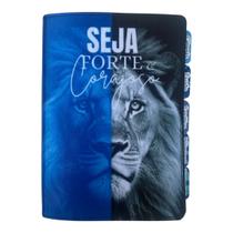 Bíblia Pequena Ntlh Leão Azul Seja forte e corajoso com Abas Bíblia Pequena Ntlh Leão Azul Seja forte e corajoso com Abas
