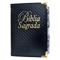 Biblia Preta xadrez material sintético com Abas adesivas Cp dura acolchoada e borda dourada ARC