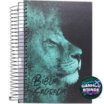 Bíblia Sagrada Anote Leão Azul Espiral Com Espaço Para Anotações Letra Normal Capa Dura - Livro Cristão