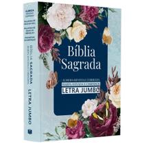 Bíblia Sagrada ARC Harpa Avivada e Corinhos Jumbo Capa Dura Azul com Flores