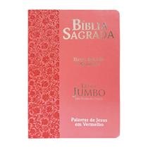 Bíblia Sagrada ARC Harpa Letra Jumbo Capa Pu Luxo Flores Rosa