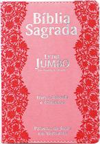 Bíblia Sagrada ARC Harpa Letra Jumbo Capa Pu Luxo Flores Rosa