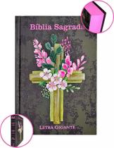 Bíblia Sagrada ARC Letra Gigante Capa Dura Flores Cruz