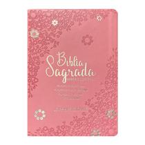 Bíblia Sagrada ARC Letra Hipergigante Harpa Avivada e Corinhos Capa PU Luxo Floral Rosa