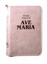 Bíblia Sagrada Ave-Maria - Católica - Capa material sintético Rosa Média Zíper Strike - Ave Maria
