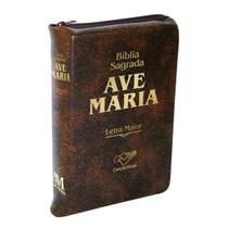 Bíblia Sagrada Ave Maria Letra Maior Marrom Zíper - Ave - Maria