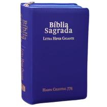 Bíblia Sagrada C/ Zíper ARC Letra Hipergigante Capa Luxo Azul Harpa Celestial 774
