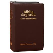 Bíblia Sagrada C/ Zíper ARC Letra Hipergigante Capa Luxo Marrom Harpa Celestial 774