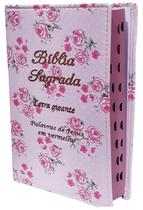 Bíblia Sagrada capa de Couro Rosinhas