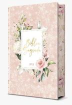 Bíblia Sagrada Capa Dura Floral Rosa 14x21 cm + Brinde 100 Santinhos Santo Expedito