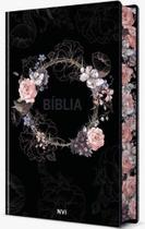 Bíblia Sagrada Capa Dura Preta Floral + Brinde 100 Santinhos Santo Antônio