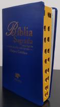 Bíblia sagrada com ajudas adicionais e harpa letra gigante - capa luxo azul royal