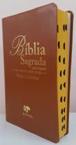 Bíblia sagrada com ajudas adicionais e harpa letra gigante - capa luxo caramelo