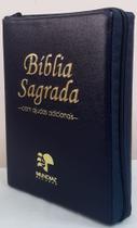 Bíblia sagrada com ajudas adicionais media capa com ziper azul marinho