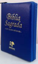 Bíblia sagrada com ajudas adicionais media capa com ziper azul royal