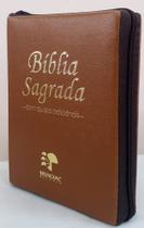 Bíblia sagrada com ajudas adicionais media capa com ziper caramelo