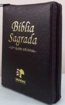 Bíblia sagrada com ajudas adicionais media capa com ziper marrom lisa
