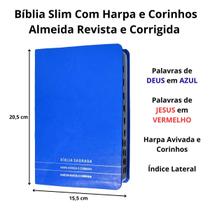 Bíblia sagrada com harpa arc índice slim full color capa de luxo azul