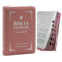 Bíblia sagrada com harpa cristã cpad ziper letra grande pjv palavras de jesus em vermelho índice
