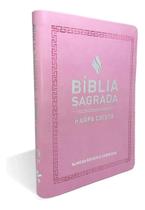 Bíblia Sagrada com Harpa Cristã Slim Capa Luxo Rosa ARC Almeida Revista e Corrigida Formato Ultrafino uso diário