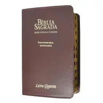 Bíblia sagrada com harpa letra gigante arc capa de luxo marrom palavras de jesus em vermelho