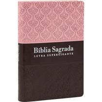 Bíblia Sagrada com Índice - ARC - Letra Supergigante - Capa PU Rosa e Marrom