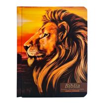 Bíblia sagrada com letra grande arc com harpa cristã e corinhos tamanho médio capa dura leão de perfil com índ