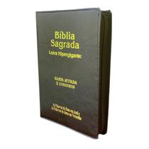 Bíblia sagrada com letra hipergigante harpa cristã e evangelica com zíper índice palavras de jesus em vermelho pjv