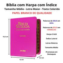 Bíblia sagrada com letra maior arc harpa e corinhos média índice texto colorido capa pink