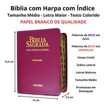 Bíblia sagrada com letra maior arc harpa e corinhos média índice texto colorido capa vinho