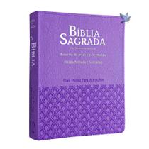 Bíblia Sagrada com Pautas Para Anotações e Harpa - PJV - ARC - Letra Gigante - Capa PU Lilás