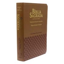 Bíblia Sagrada com Pautas Para Anotações e Harpa - PJV - ARC - Letra Gigante - Capa PU Marrom