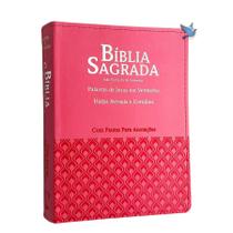 Bíblia Sagrada com Pautas Para Anotações e Harpa - PJV - ARC - Letra Gigante - Capa PU Rosa