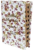 Bíblia Sagrada da Mulher Letra Gigante Capa de Couro Floral