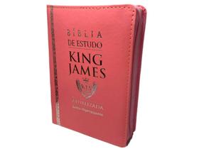 Bíblia Sagrada de Estudo/ King James Atualizada/ Letra Hiper Gigante/ Capa Luxo PU com Zíper Rosa