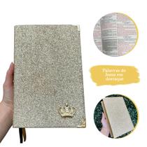Bíblia Sagrada Dourada Luxo Brilho Glitter Com Harpa, LETRAS MÉDIAS, Folha ECOLÓGICA e Índice - HERDEIRO DA COROA